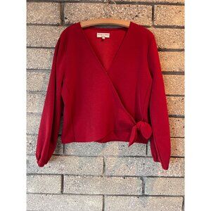 Madewell Texture & Thread Wrap Top M Red Long Sleeve Crepe Knit Womens Blouse Wi